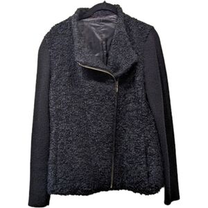 KUNA Black Alpaca Blend Mixed Media Asymmetrical Full Zip Jacket (L)